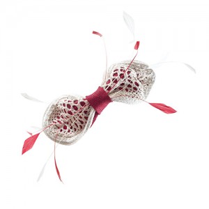 Schleife aus Sisal und Paper,  Kirschrot Weiss, Clip