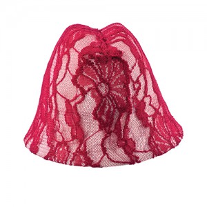Army cloche made of straw and lace, white / cherry red