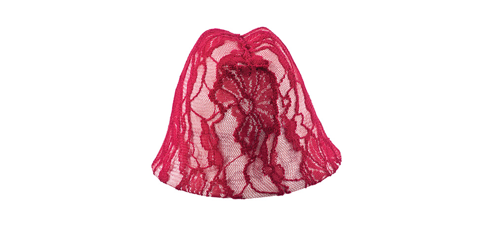 Army cloche made of straw and lace, white / cherry red