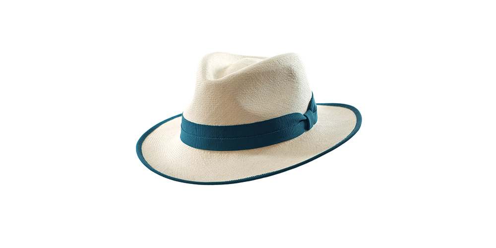 Panama superfino feodora with petrol coloured trimmings