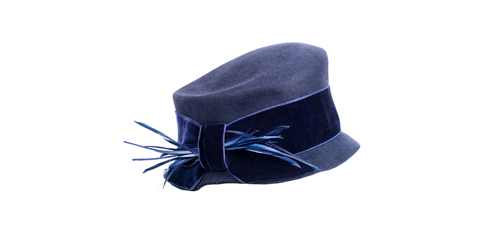 Top hat fur felt with velvet and feather trimmings