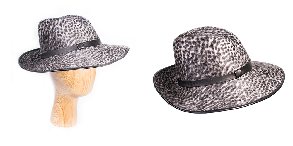 Fedora fur felt with print and leather edging