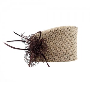 Ostrich straw toque with veil tuff and goose feathers