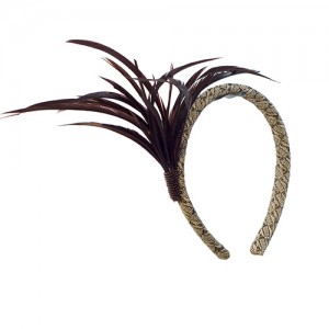 Ostrich straw headband with goose feathers