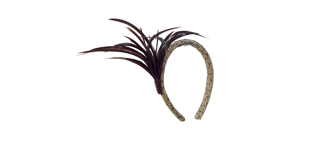 Ostrich straw headband with goose feathers