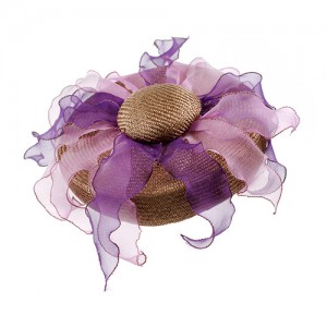 Pillbox with organza leaves beige/purple tones