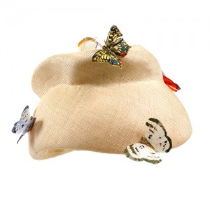 Natural toque sisal straw with colourful butterflies