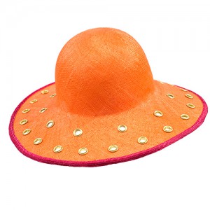 Sisal straw hat orange, holes with eyelets