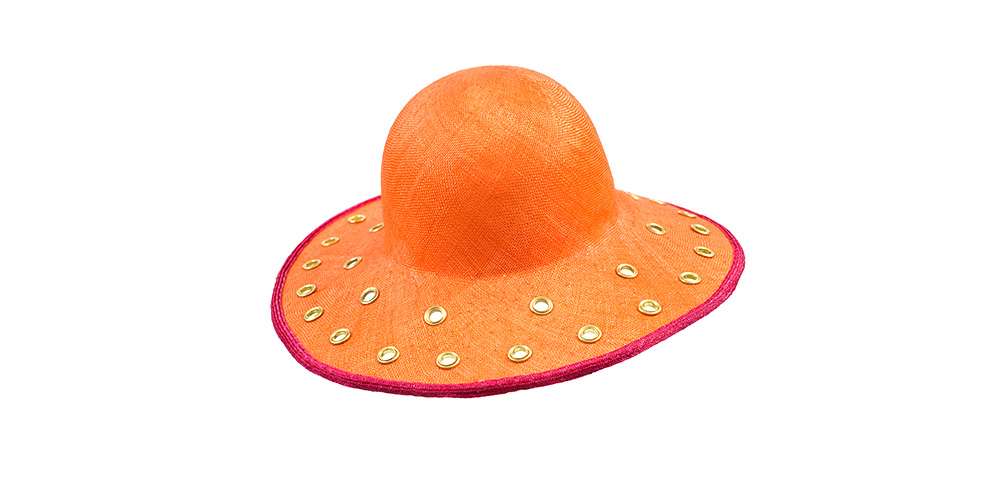 Sisal straw hat orange, holes with eyelets