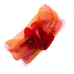 Sinamay-wreath orange with veil and silk flowers