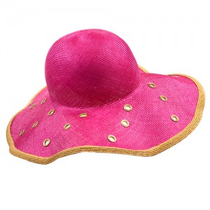 Sisal straw hat pink, holes with eyelets