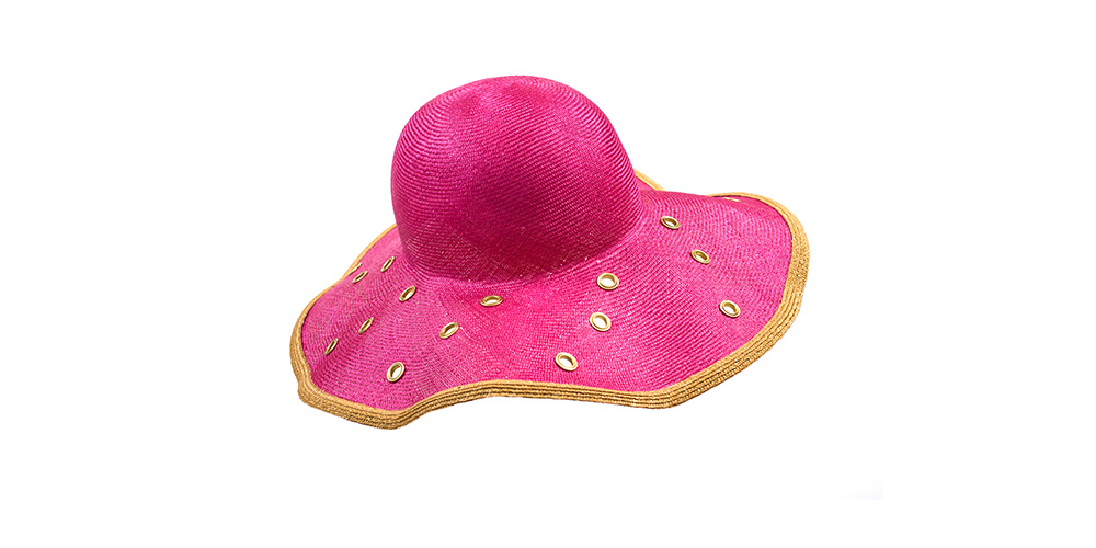 Sisal straw hat pink, holes with eyelets