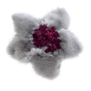 Mink clip, grey with velvet flowers