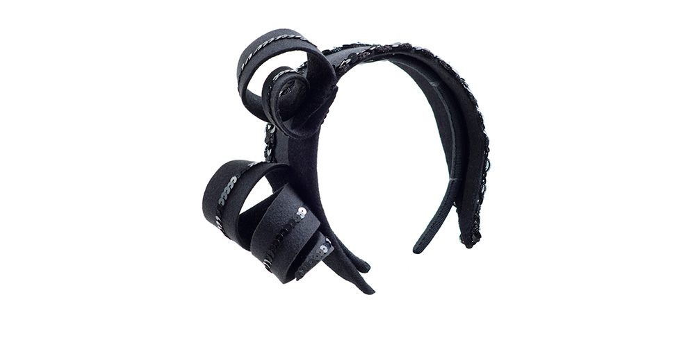 Grey felt headband with black sequins