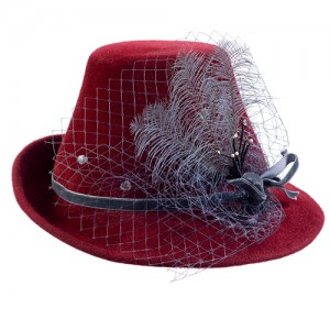 Traditional hat, bordeaux, velor felt with veil tuff