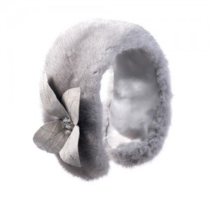 Mink fur earmuffs with leather flower