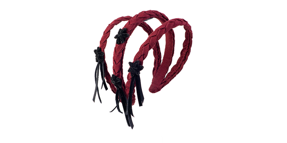 Braided triple rowed headband, bordeaux