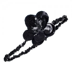 Sequined hairband with black flower,black