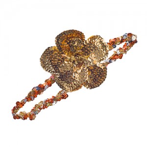Sequined hairband with golden flower, gold/silver/copper