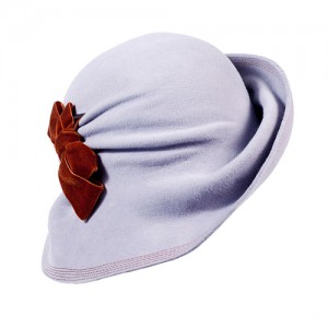 Felt hat velor light gray with rust coloured velvet bow