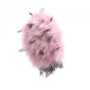 Pink lambs fur hair clip with guinea fowl feathers