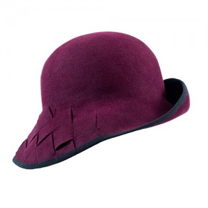 Woven hat, cloth felt, burgundy, with black edging