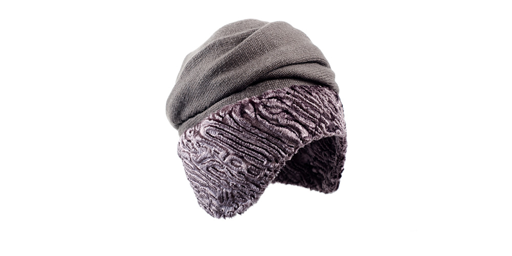 Cashmere turban with faux fur, taupe/mauve