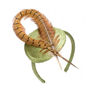 Sisal straw headband with pheasant feathers