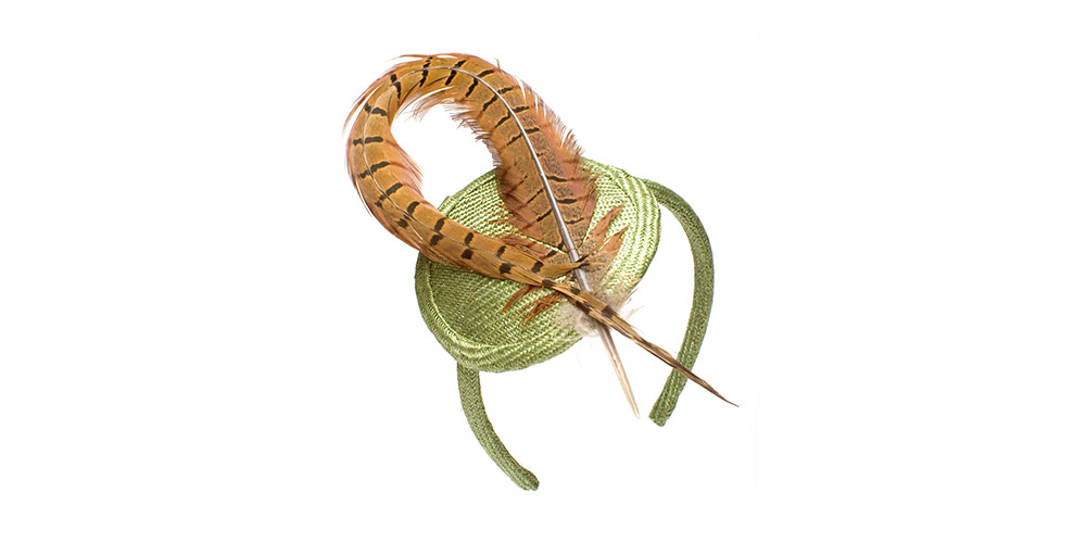 Sisal straw headband with pheasant feathers