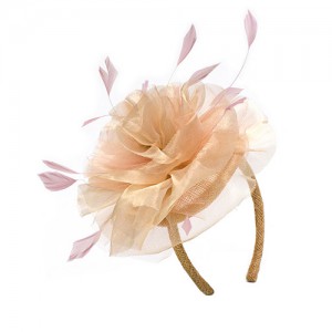 Headband, sisal straw/metal organza, straw coloured/red