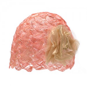 Pink cap, sisal straw metal organza