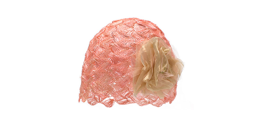 Pink cap, sisal straw metal organza