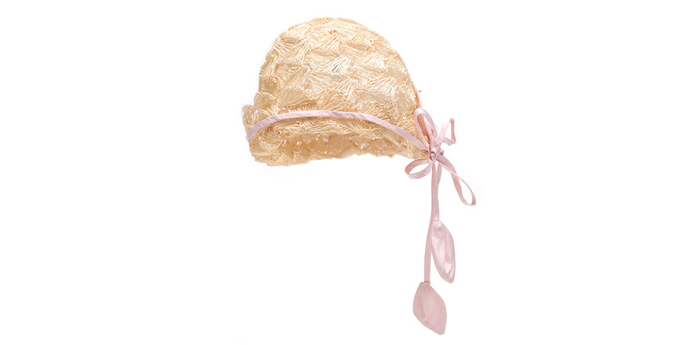 Light cap, sisal straw/silk, natural/pink