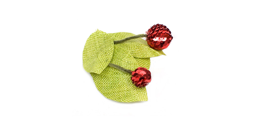 Haarclip mit Kirschen,  Sisal/Pailletten, absinth/rot