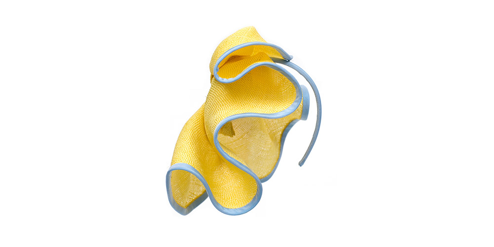 Blossom headband, sisal straw, lemon/light blue