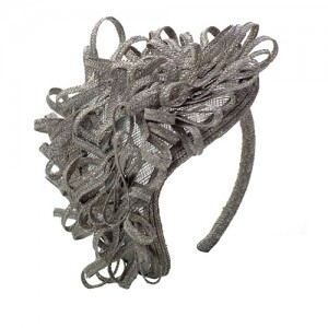 Headband sisal straw, grey decorated with straw