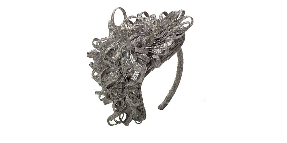 Headband sisal straw, grey decorated with straw