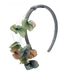 Headband sisal straw, grey with flowers