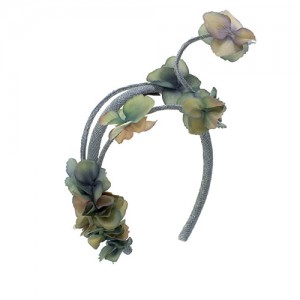 Headband sisal straw, grey with flowers