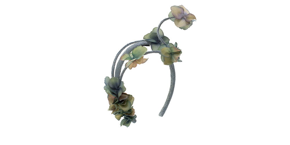 Headband sisal straw, grey with flowers