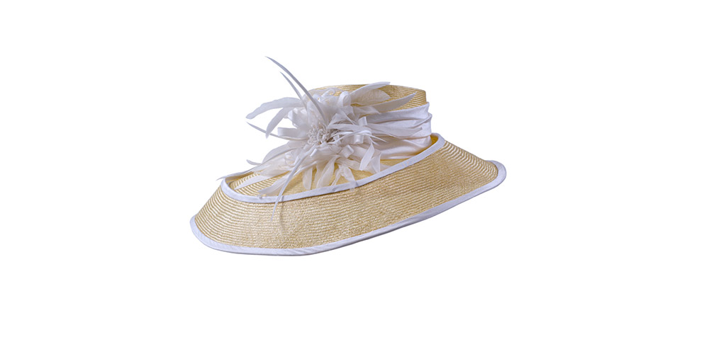 Hat yellow/white sisal straw with doppled frame