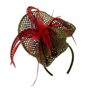 Olive mesh cones with red grizzley feathers