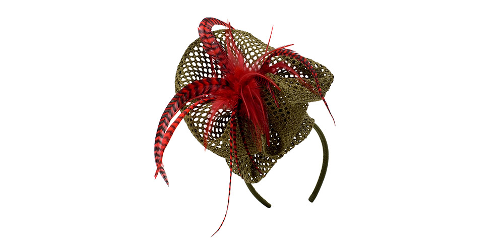 Olive mesh cones with red grizzley feathers