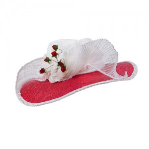 Hat red/white with large bow and berries, sisal straw