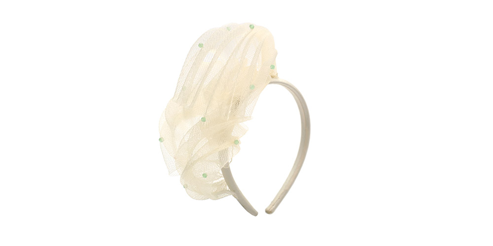 Headband with pleated crinol and Swarowskis