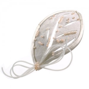 Bridal hair clip with satin leaves and veil