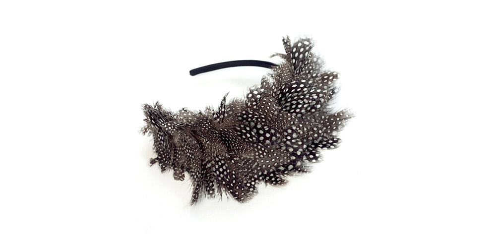 Black satin and guinea fowl feathers