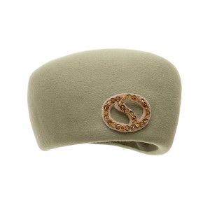 1960s cap, green felt with swarowski brooch