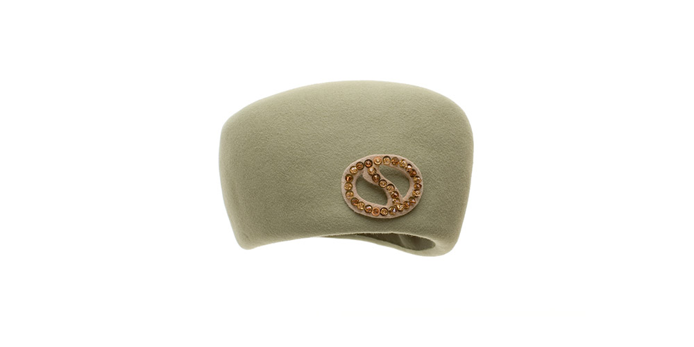 1960s cap, green felt with swarowski brooch