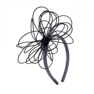 Headband grey satin with black crinol flower